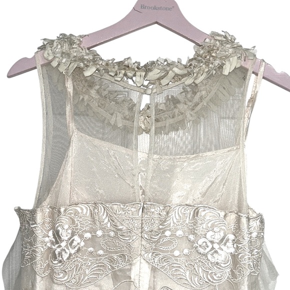 RARE Anthro Yoana Baraschi Vintage Ivory Embroidered Tulle Lace Slip Dress - 10 - Picture 7 of 15
